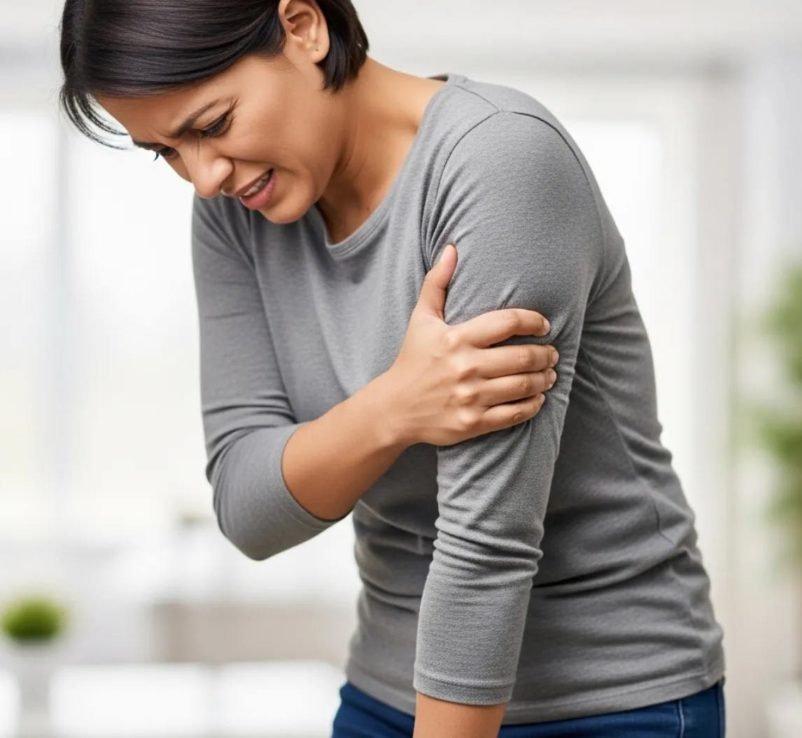 Woman experiencing arm pain before chiropractic care in Lincoln