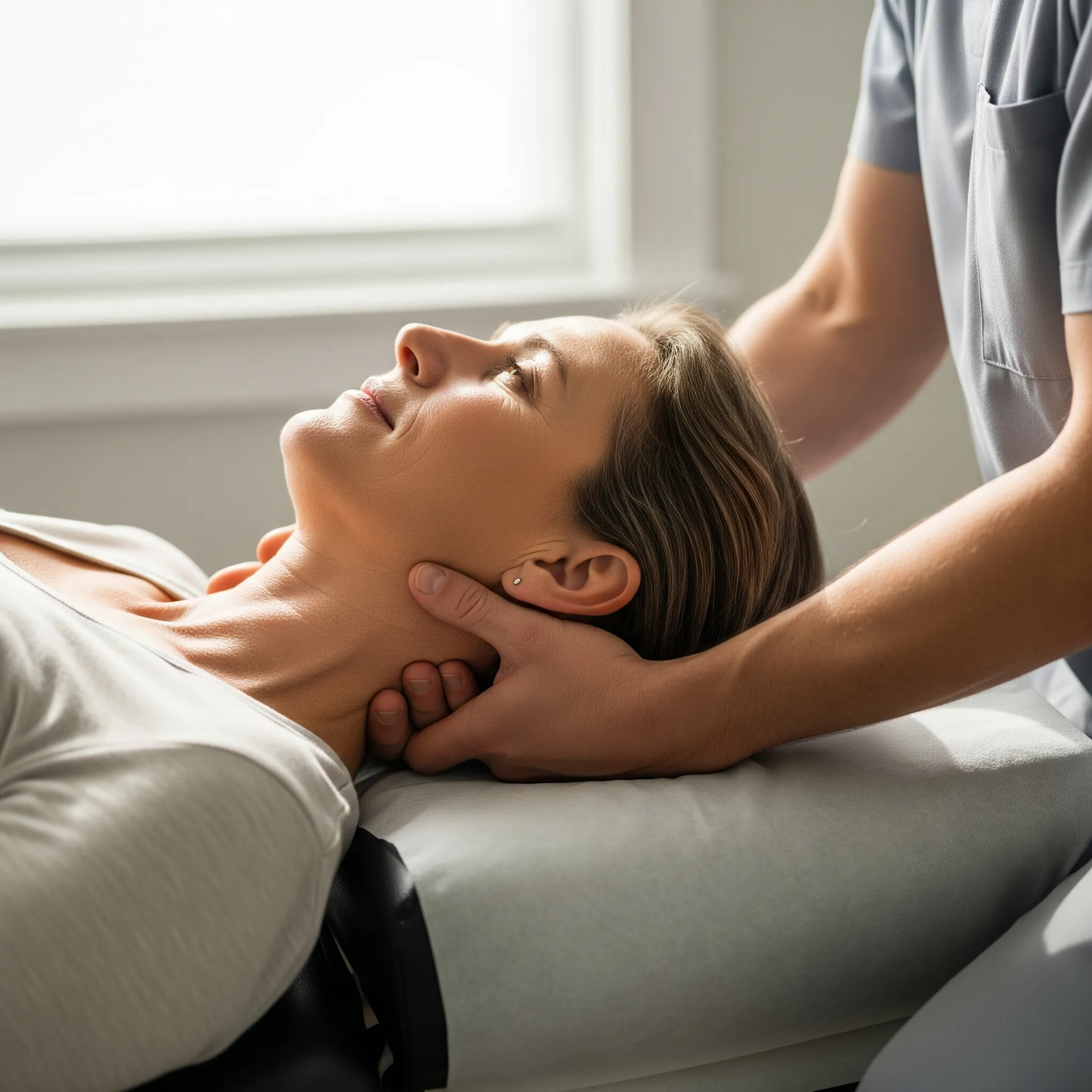 Chiropractor providing neck pain relief care to a patient in Lincoln